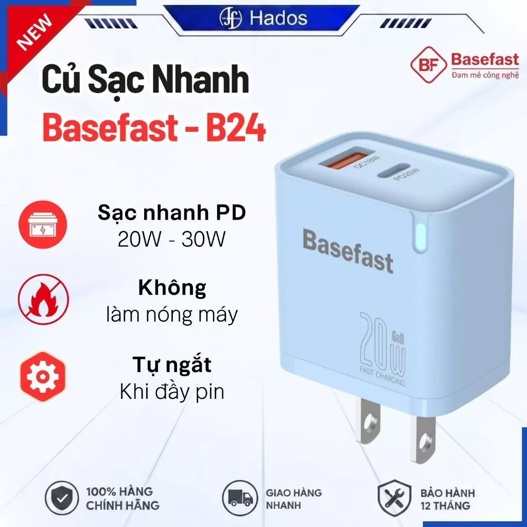 Củ Sạc Nhanh 20W 2 Cổng Basefast Nhỏ Gọn dùng cho 8-17prm /Samsung/xiaomi/oppo
