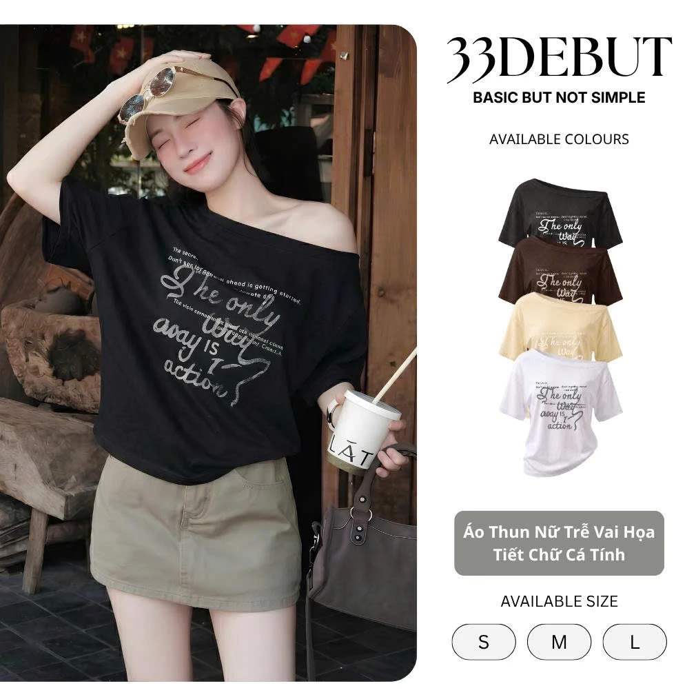 Áo Thun Giấy Vải Mới Nữ Trễ Vai Vintage Typography, Form Rộng Oversize Mềm Rũ Phong Cách Hàn Quốc Casual Streetwear P04