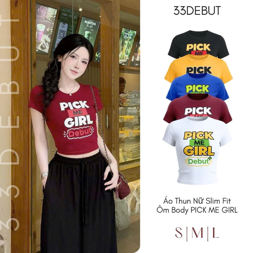 Áo Thun Nữ Slim Fit Ôm Body PICK ME GIRL, Croptop Tay Ngắn Cổ Tròn Co Giãn Thoải Mái Phong Cách Hàn Quốc - P02