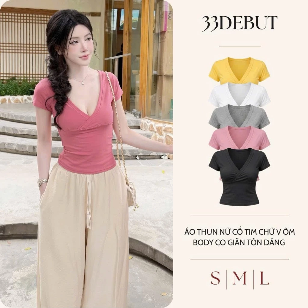 [ DEAL MỞ BÁN ]  Áo Thun Nữ Slim Fit Cổ Tim , Croptop Tay Ngắn Co Giãn Thoải Mái Phong Cách Hàn Quốc - P03 - áo thun