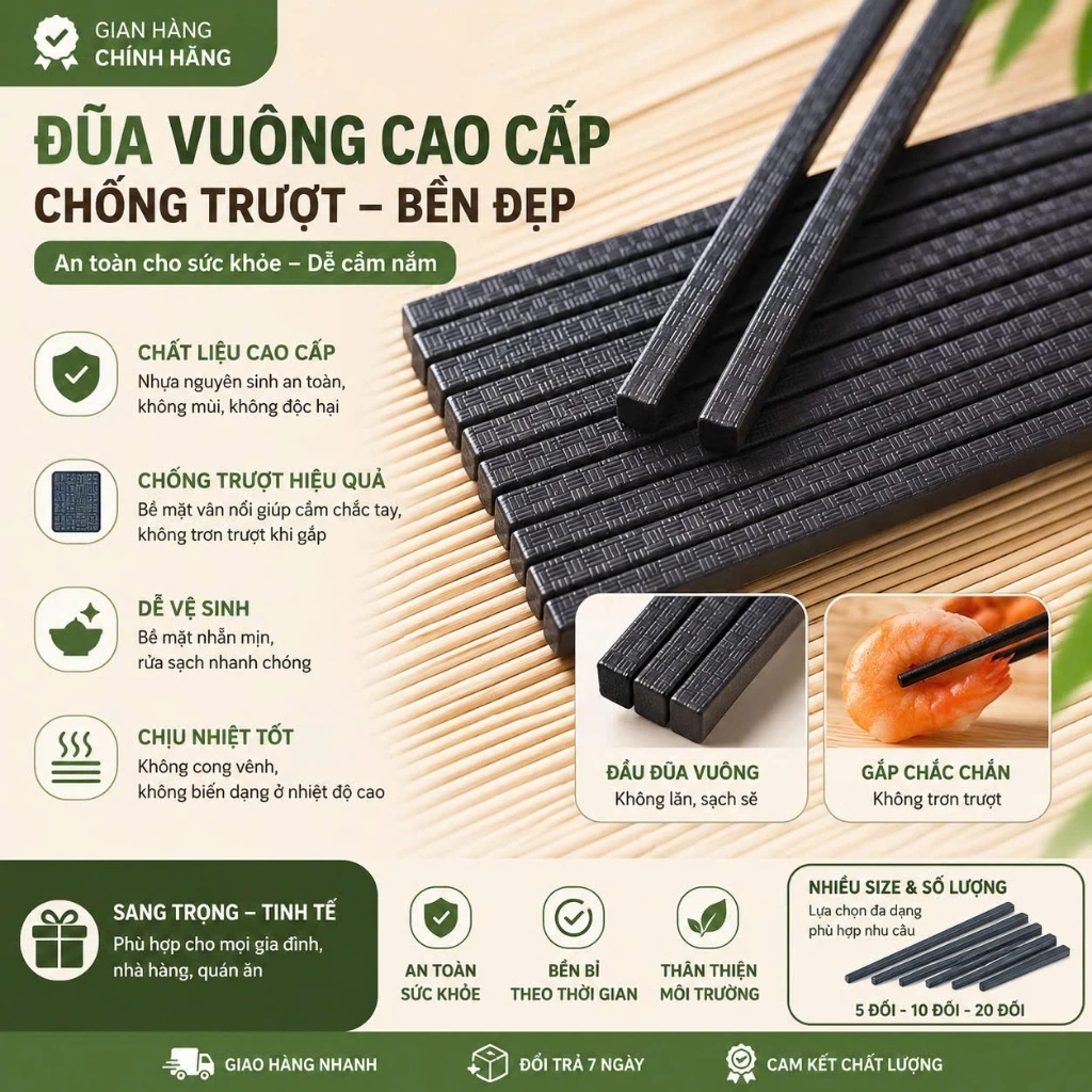 ⚡LOẠI 1⚡ Bộ 10 Đôi Đũa Nhựa Nhật Bản Hàn Quốc Dùng Ăn Cơm Cao Cấp Kháng Khuẩn Chịu Nhiệt Chống Trơn Tốt Hơn Đũa Gỗ  2381