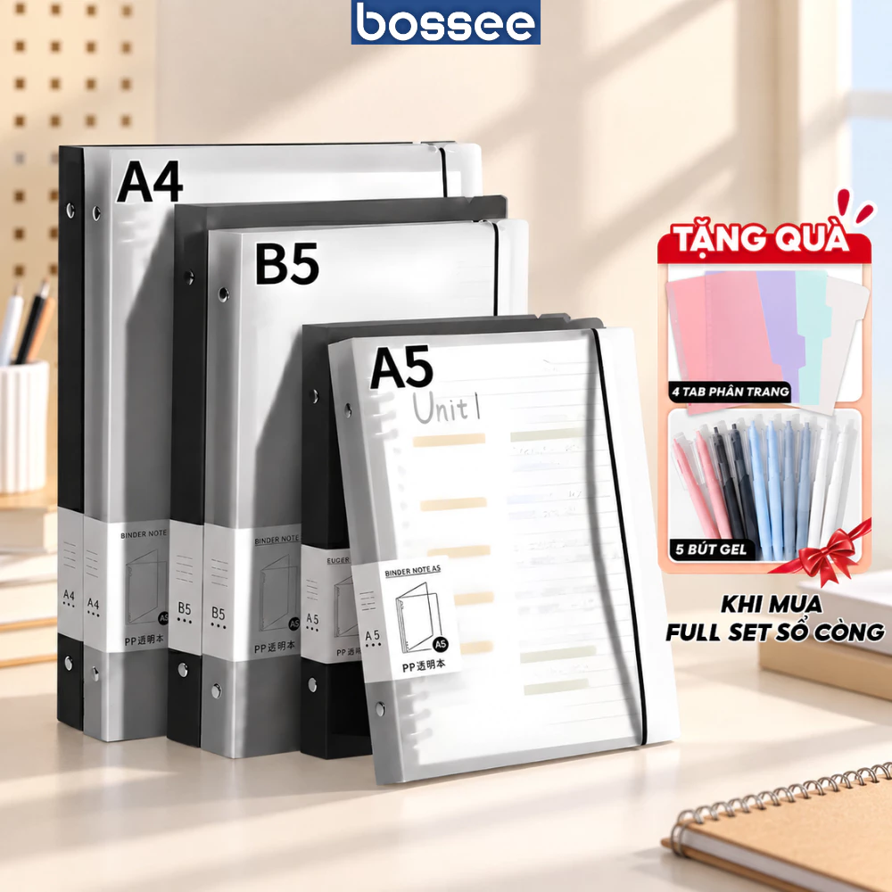 [Tặng 5 Bút] Sổ Còng Sắt Bìa Trắng B5 A5 A4, Sổ 4/6/9/20/26/30 Còng Hợp Kim Không Gỉ