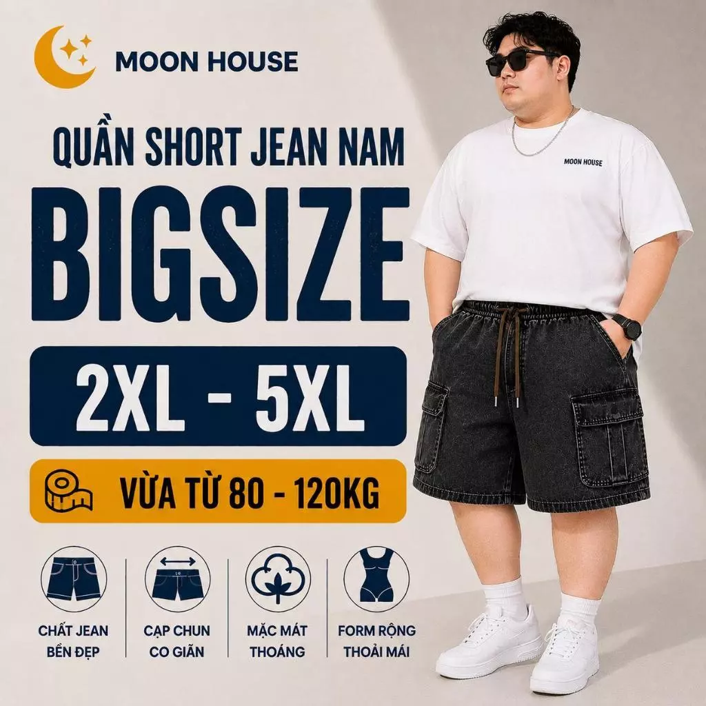 [CÓ BIGSIZE] Quần Short Jean Nam MOON HOUSE N1 Khói Túi Hộp Form Rộng Cá Tính Năng Động Thời Trang Streetwear