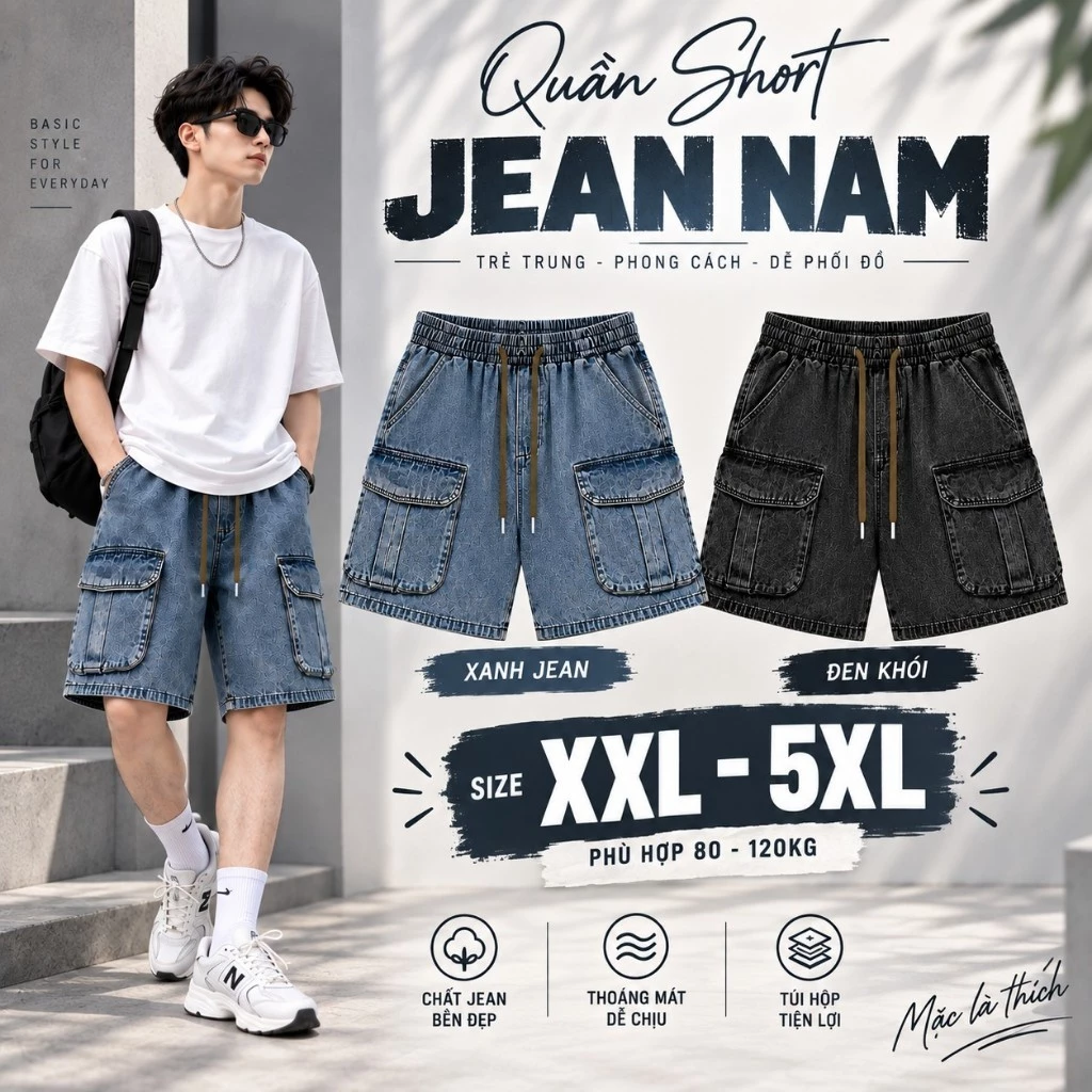 COMBO 2 Quần Short Jean Nam MOON HOUSE N1 Form Rộng Cá Tính Năng Động Thời Trang Streetwear