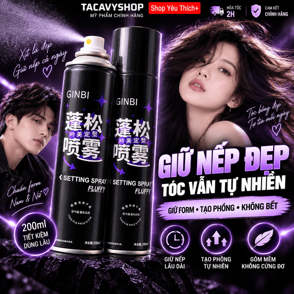 Gôm Xịt Tóc Mềm GINBI 200ml – Keo Xịt Tóc Giữ Nếp Chắc,Xịt Phồng Tóc Bồng Bềnh Tự Nhiên & Mềm Mượt