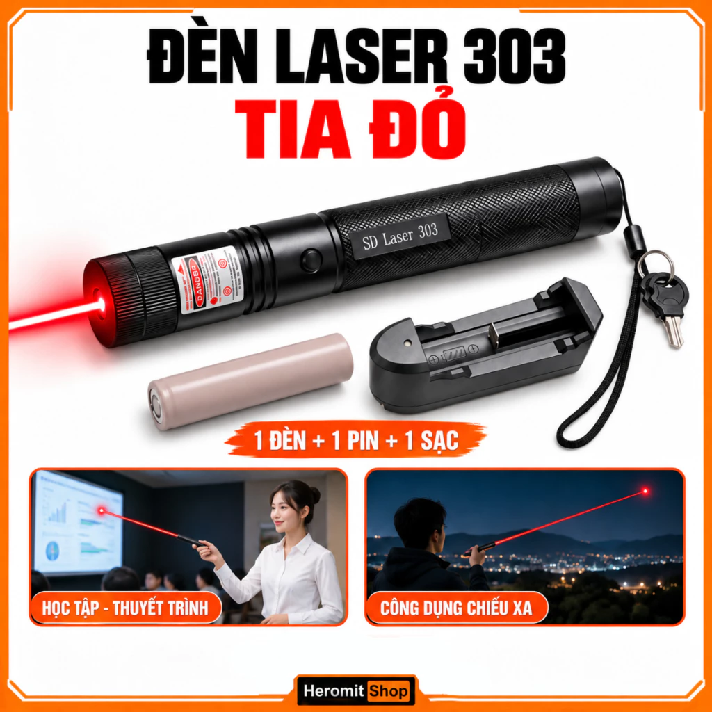 Đèn pin SD 303 laser , Bút laze 303 TIA ĐỎ loại tốt