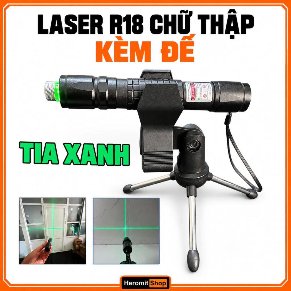 Đèn laser , bút laze chữ thập R18 chiếu vuông góc dùng trong xây dựng , thi công công trình ( kèm chân đế )