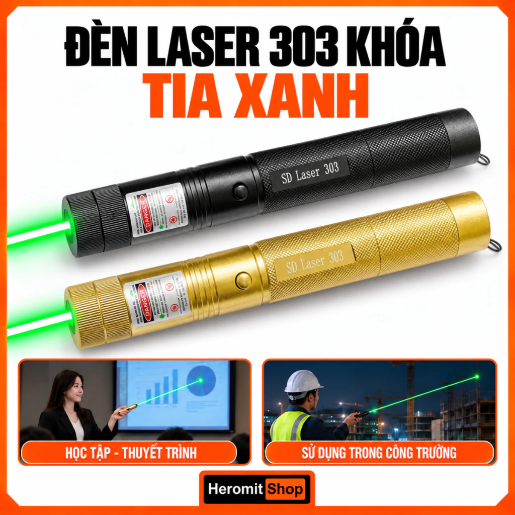 Đèn Laser 303 Tia Xanh , Vỏ Hợp Kim Nhôm  - Bút laze Thuyết Trình, Chỉ Điểm Công Trình Xây Dựng chiếu xa 2km