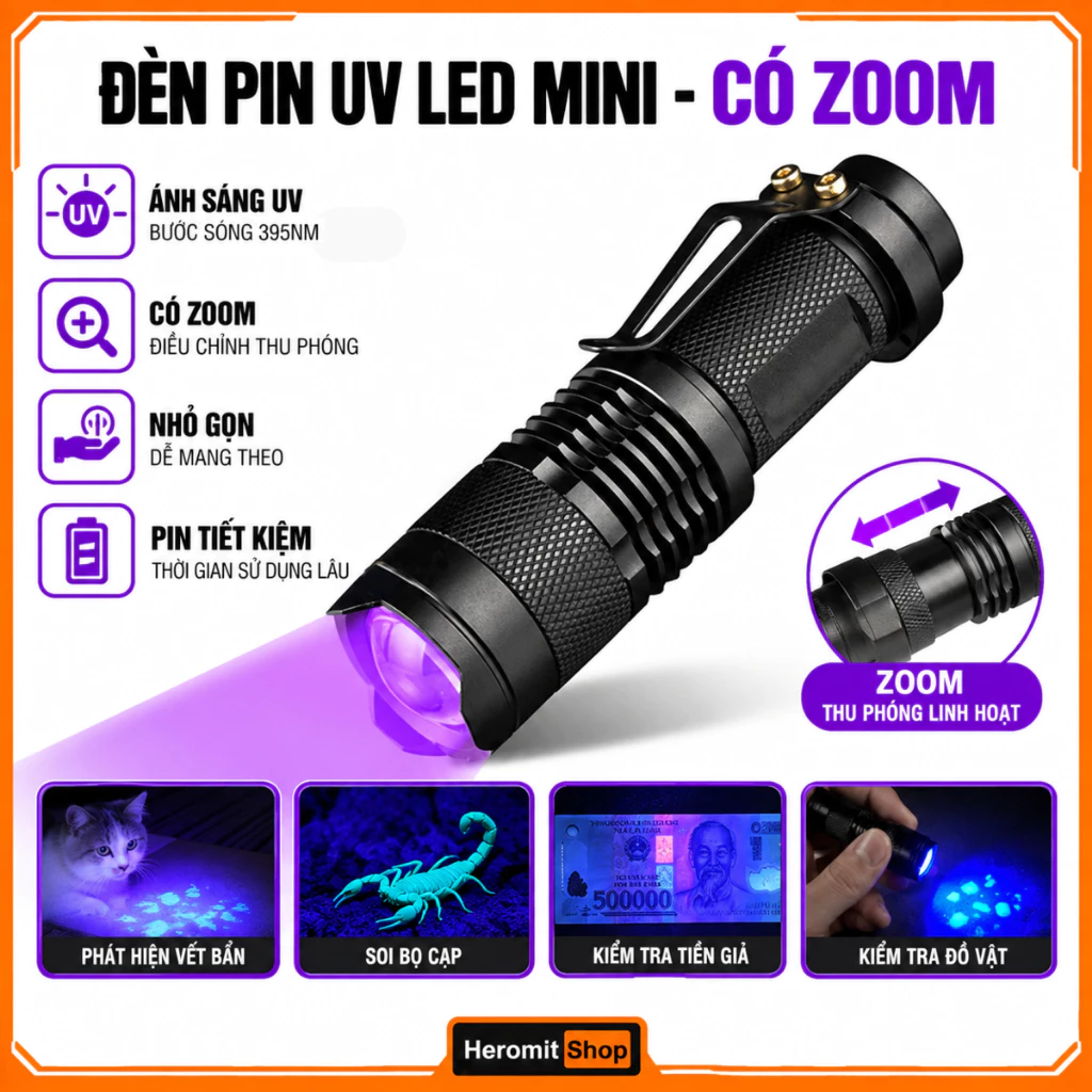 Đèn tia cực tím UV LED chuyên dụng soi tem nhãn , phát quang ( tặng thẻ UV )