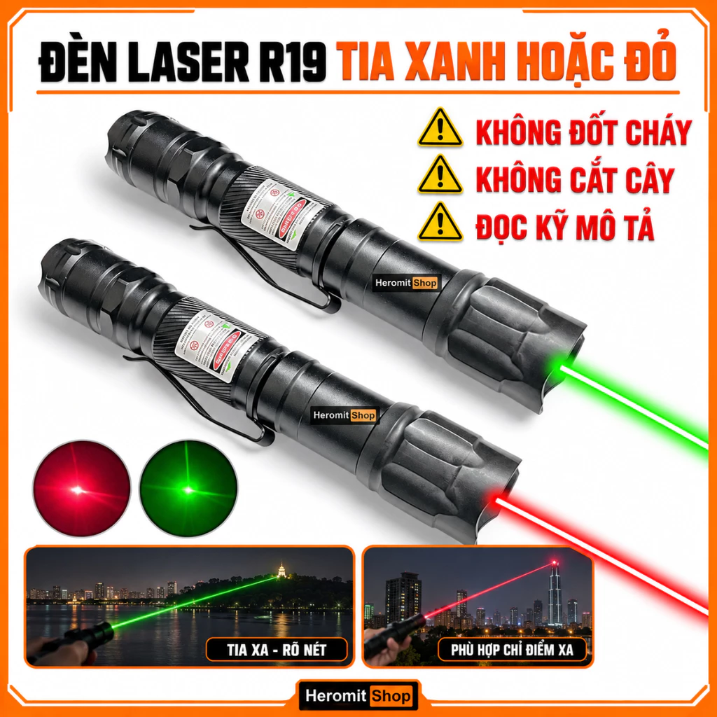 Bút Laser , đèn laser R19 ánh sáng xanh , đỏ , CỰC MẠNH