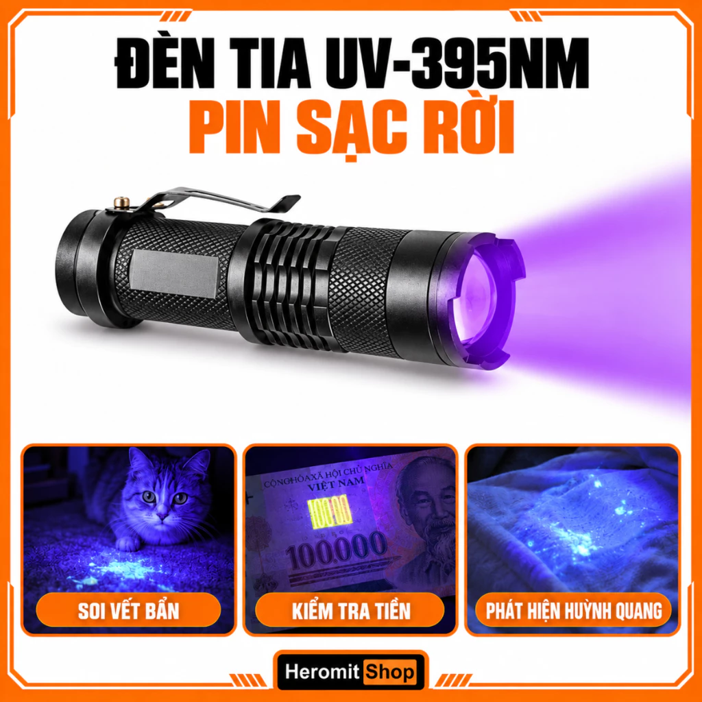 Đèn UV LED sấy keo , soi tem nhãn , đèn tia cực tím mini ( kèm thẻ UV )
