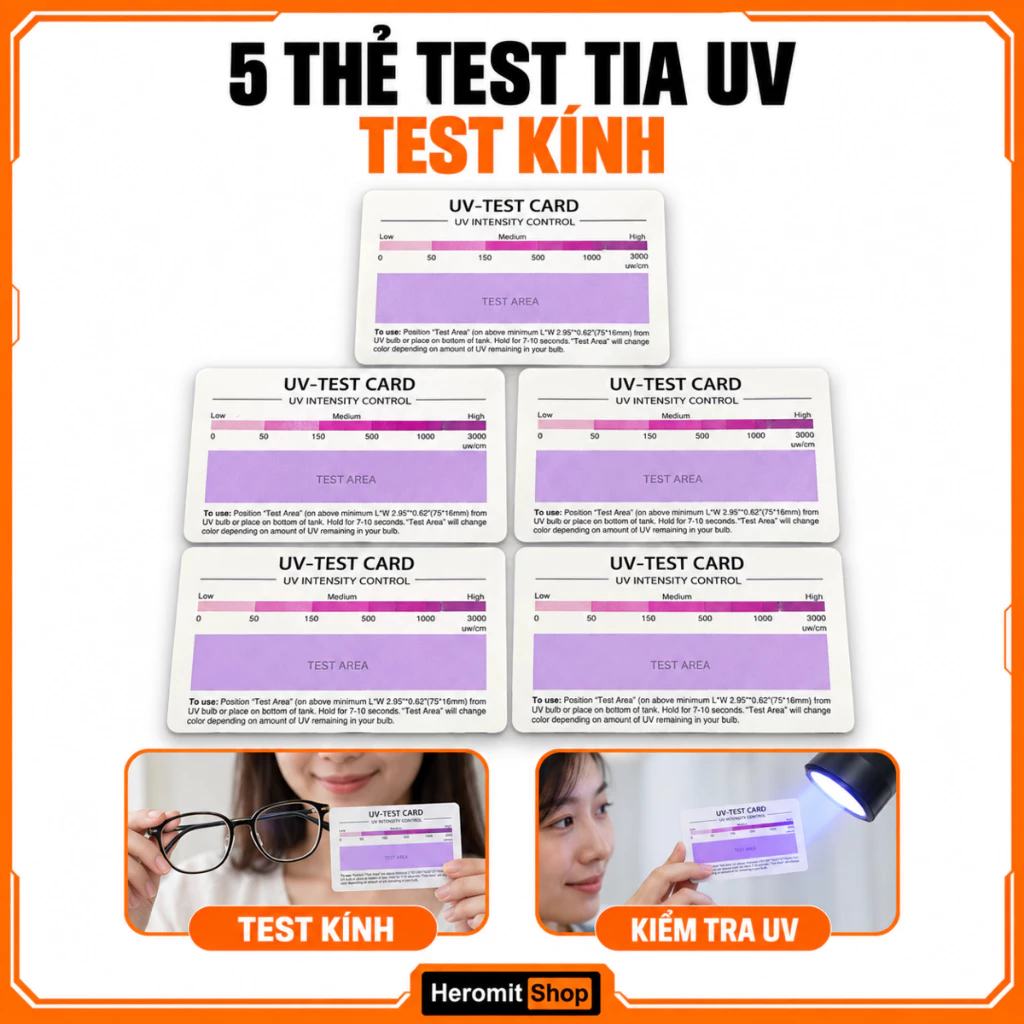 Thẻ UV test  ( 5 Thẻ ), thẻ kiểm tra áo chống nắng , tia cực tím bản Tiếng Anh