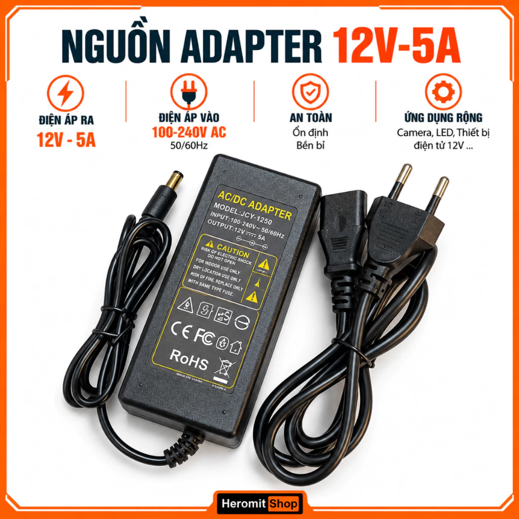 Nguồn 12V 5A đủ công suất , Nguồn adapter 12V