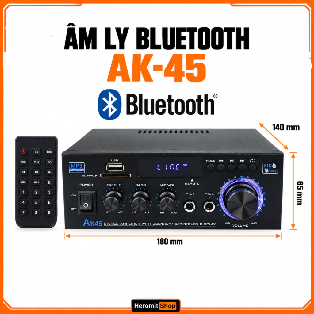 Âm ly Mini Bluetooth HiFi AK-45 nghe nhạc hay
