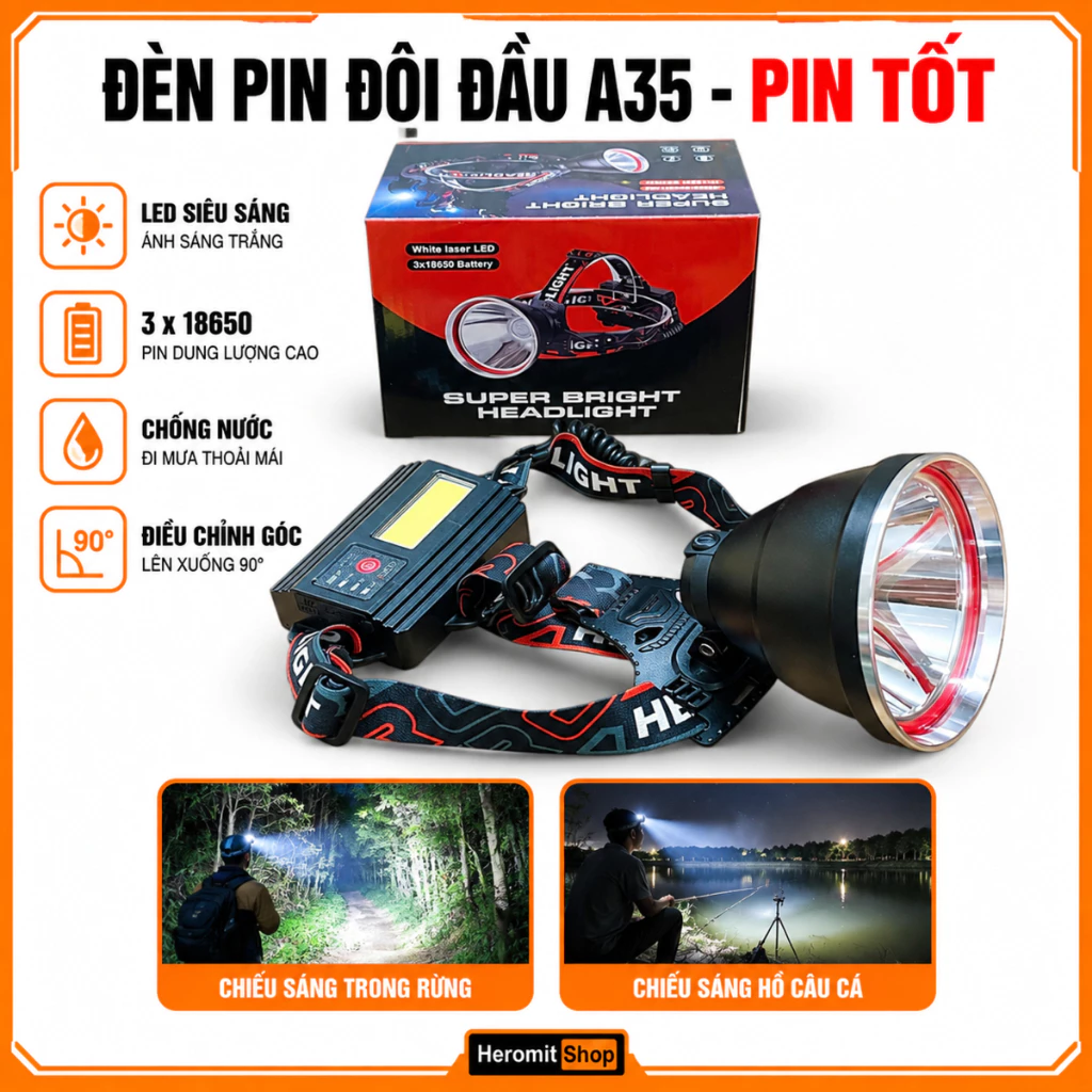 Đèn pin đội đầu siêu sáng A35 led Laser có COB cảnh báo