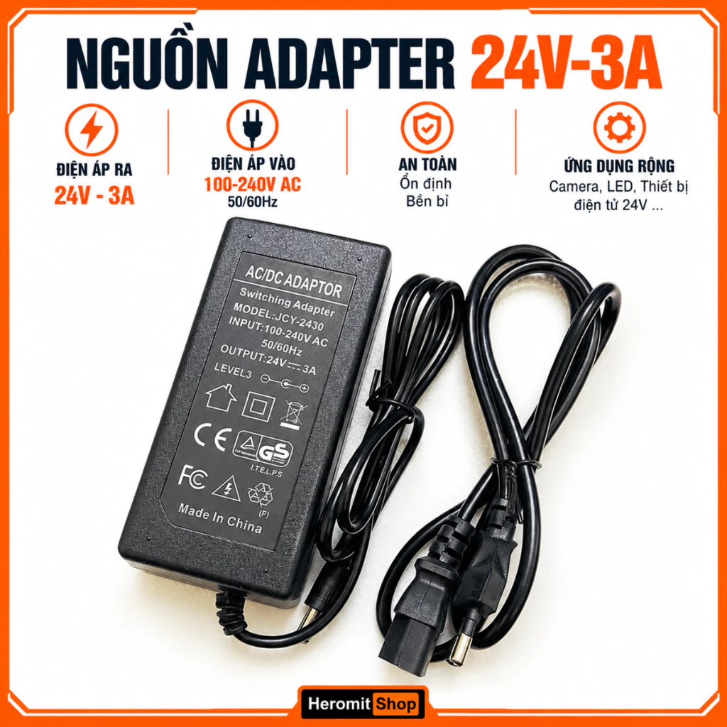 Nguồn Adapter 24V 3A Công suất Thực