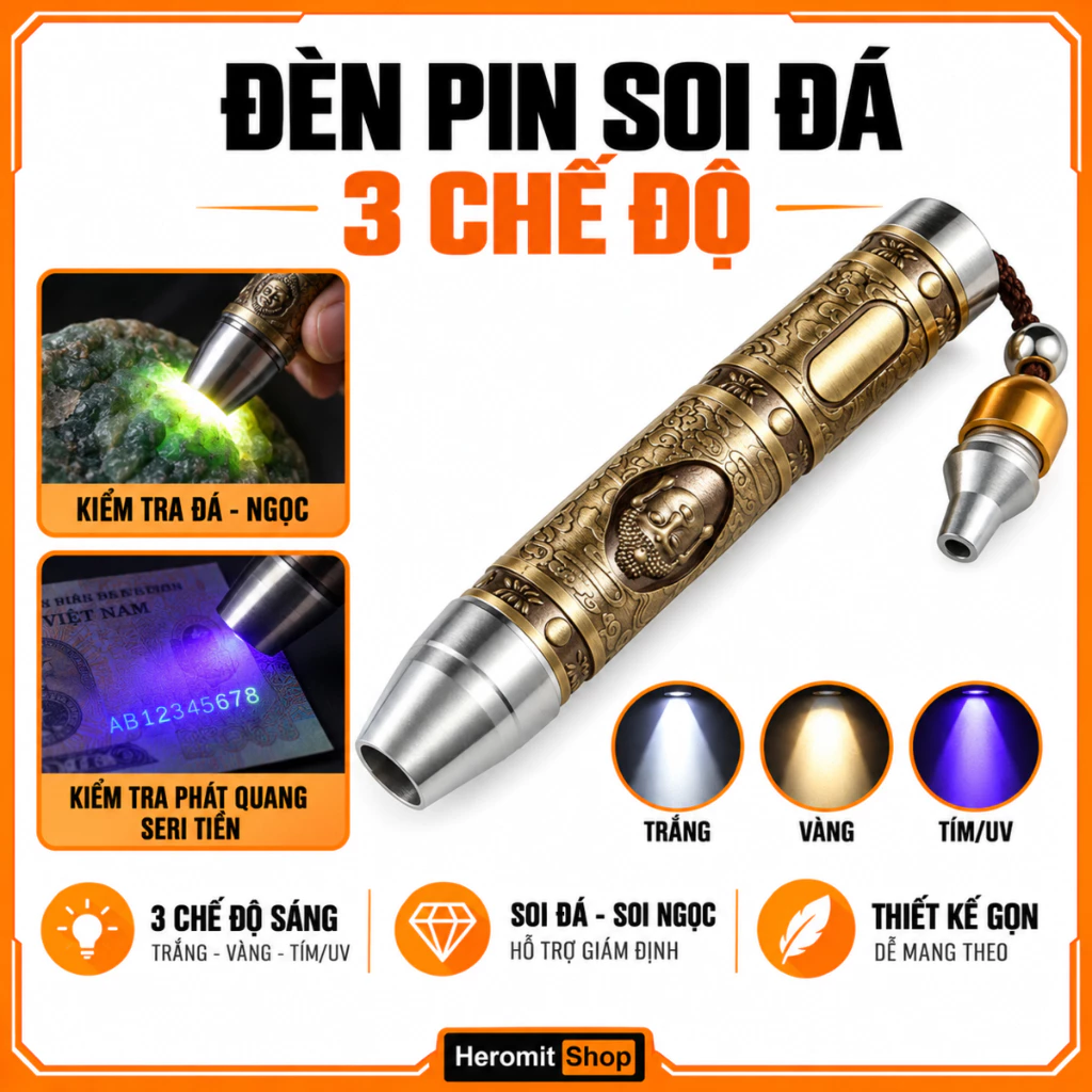 Đèn soi đá quý, gạch cua 3 trong 1 ánh sáng trắng , vàng , Đèn UV 365nm