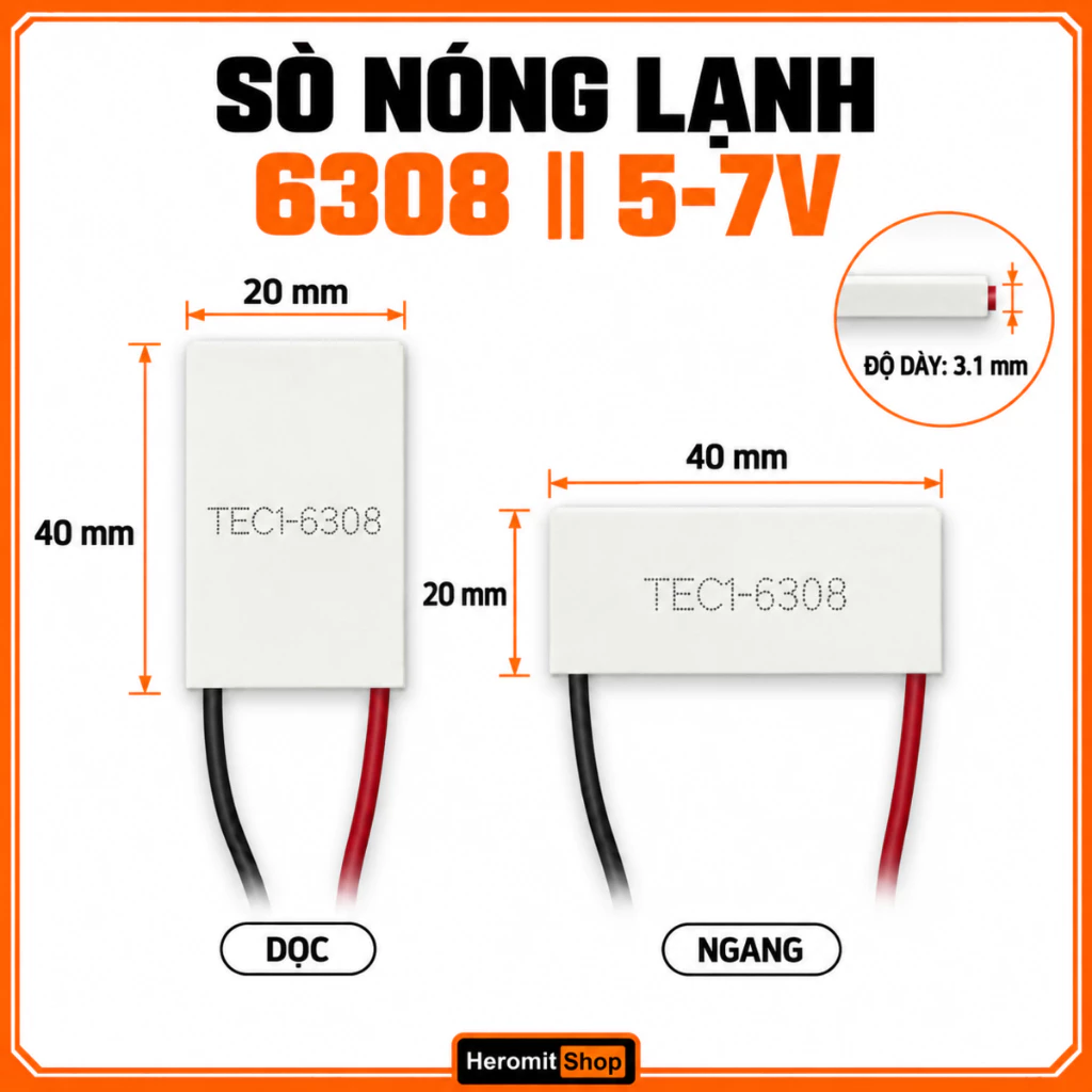 Sò nóng lạnh TES 6308 kích thước 40x20mm Peltier thiết bị thẩm mỹ , máy laser