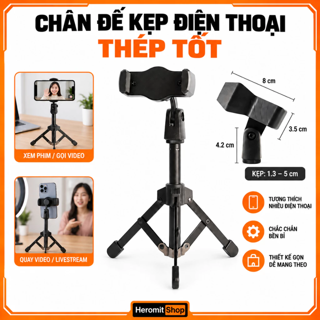 Chân đế kẹp điện thoại , đế kẹp mic PH-01 kim loại chắc chắn , đa năng