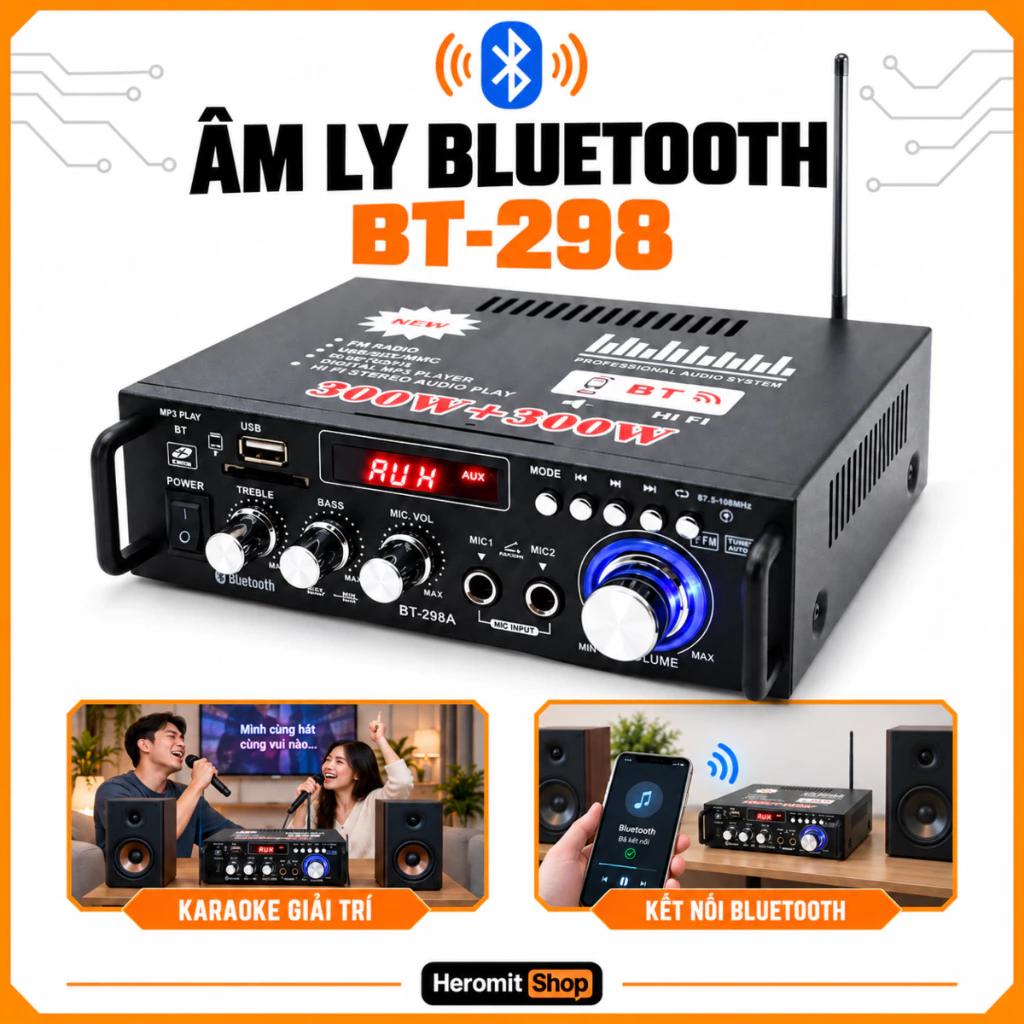 Âm Ly Bluetooth Karaoke Mini Amly 12V 220V Đánh Chim Đêm