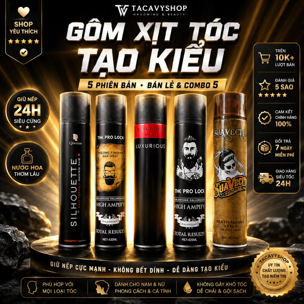 Gôm Xịt Tóc Nam Nữ KALANXUAN 420ml Giữ Nếp Tạo Kiểu, Hương Nước Hoa, Combo 5 Chai