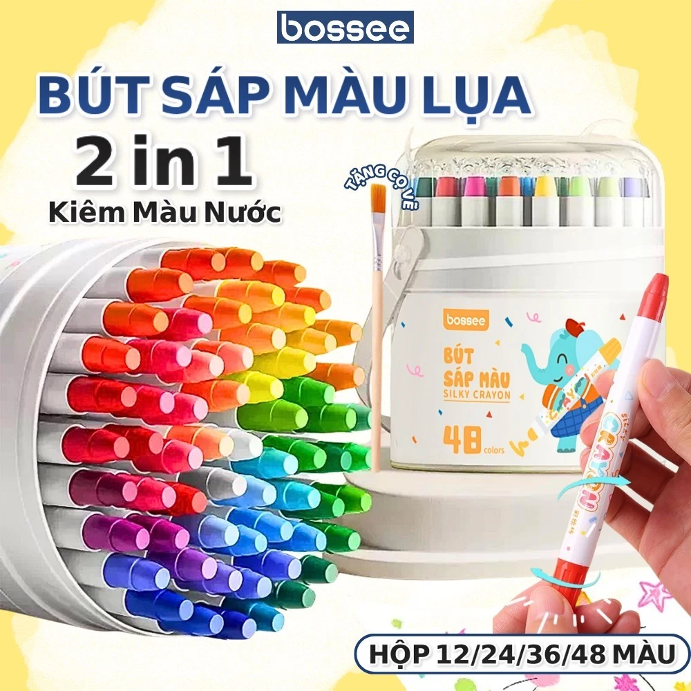 Bút Màu Sáp Lụa 12/24/36/48 Màu, Sáp Dầu Hữu Cơ Tô Trơn Mịn Không Bẩn Tay An Toàn Cho Bé Bossee