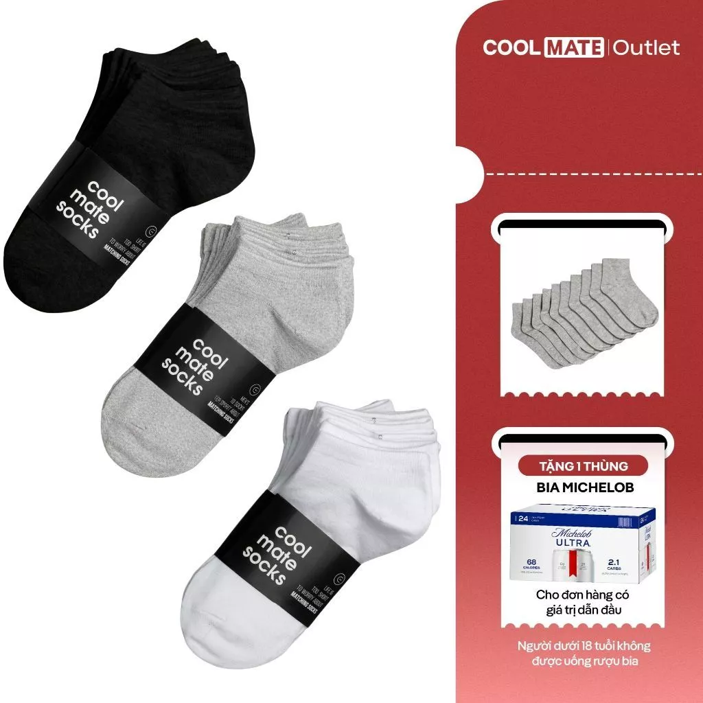 [Mua 10 tặng 1] Combo 5 hoặc 10 Đôi Tất Nam Coolmate Basics Thoáng Khí,Khử Mùi
