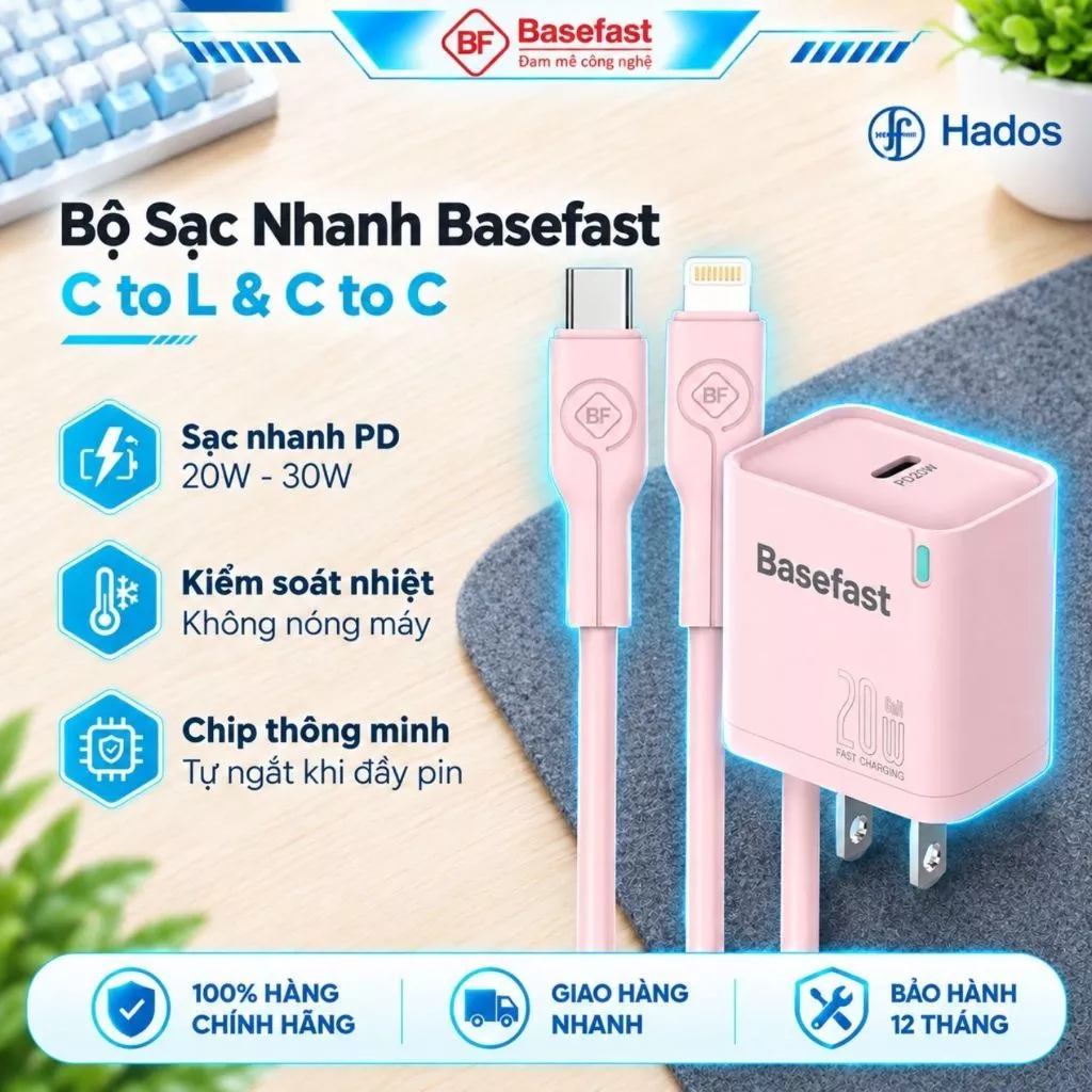 Bộ Sạc Nhanh 20W 30W Basefast Dùng Cho Phone 11 12 13 14 Pro Max Củ Sạc GaN Chống Quá Tải Nhiệt