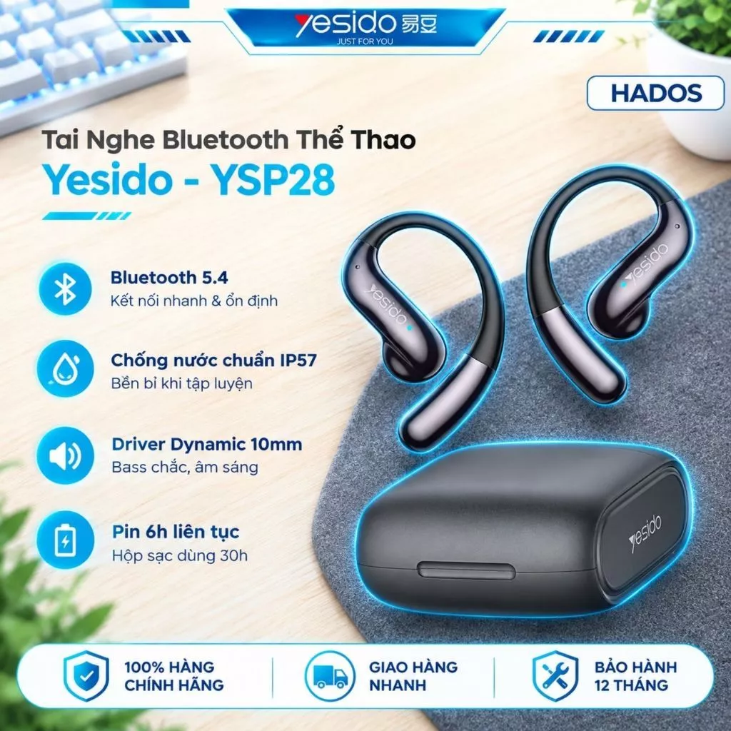 Tai Nghe Không Dây Yesido YSP28 Bluetooth 5.4, ENC Nghe Chống Ồn, Hay, Mang Nhẹ Êm Tai, Pin Trâu 30h