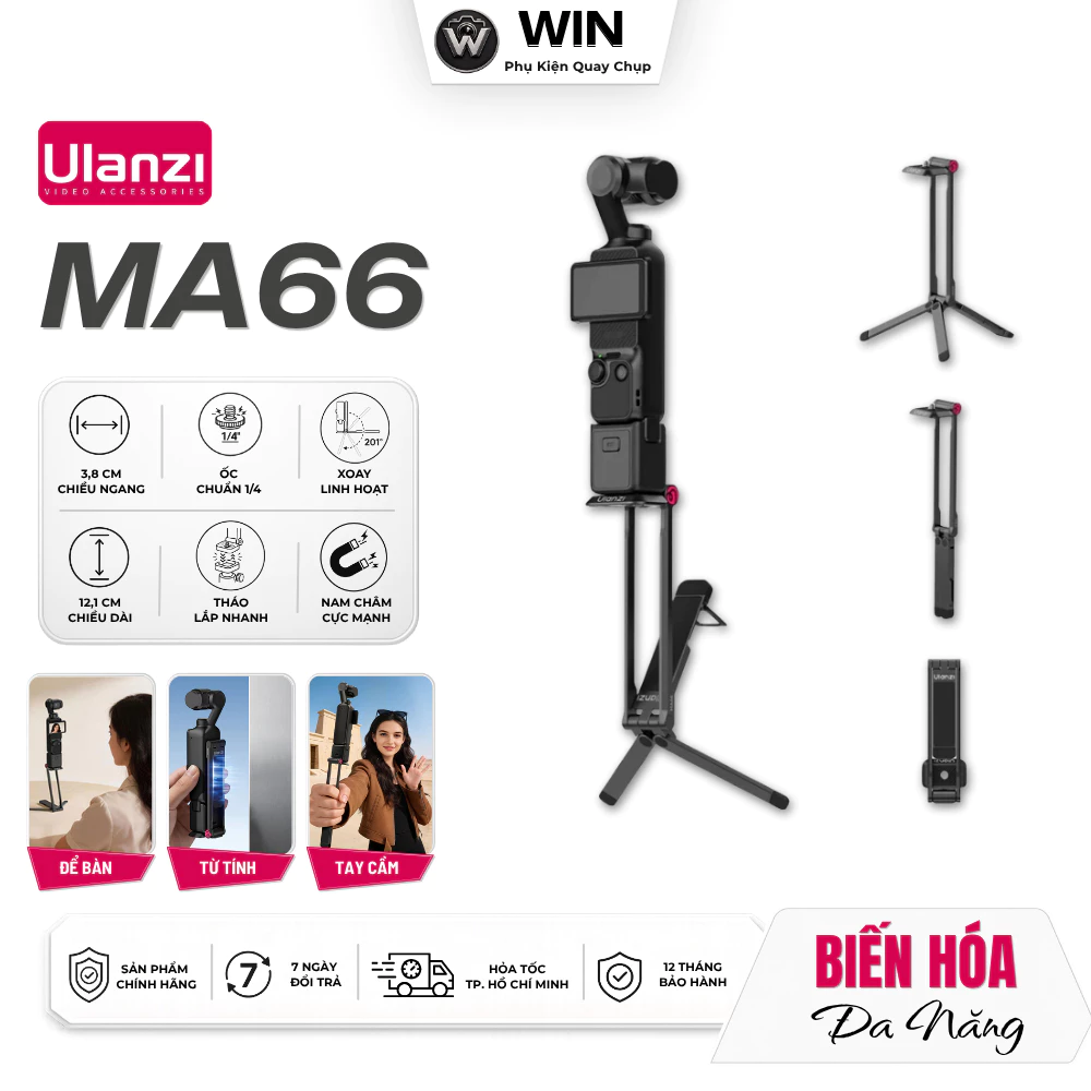 ULANZI MA66/ MA66L Tripod Nam Châm Tháo Lắp Nhanh Pocket 4/Pocket 3/Insta360 Luna - Hàng Chính Hãng