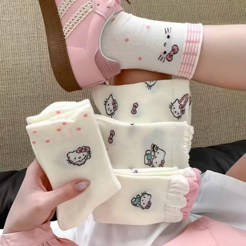 Set 10 đôi Tất Vớ màu kem cổ cao phong cách Lolita co giãn dễ thương cotton 4 chiều
