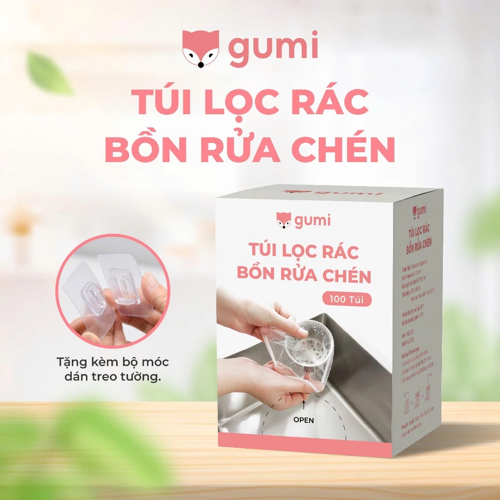 Túi Lọc Rác Bồn Rửa Chén Bát Gumi - Hộp 100 Lưới Lọc Sạch Rác, Thoát Nước Nhanh Ngăn Tắc Đường Ống.