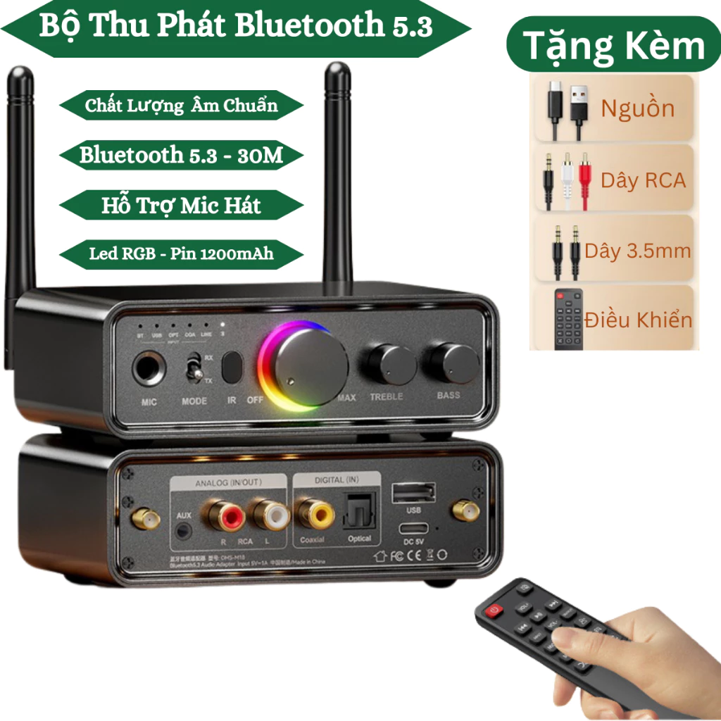Bluetooth 5.3 HiFi DAC Cao Cấp – Bộ Thu Phát Âm Thanh Chuẩn Lossless, RCA/Optical/AUX/USB – Dàn