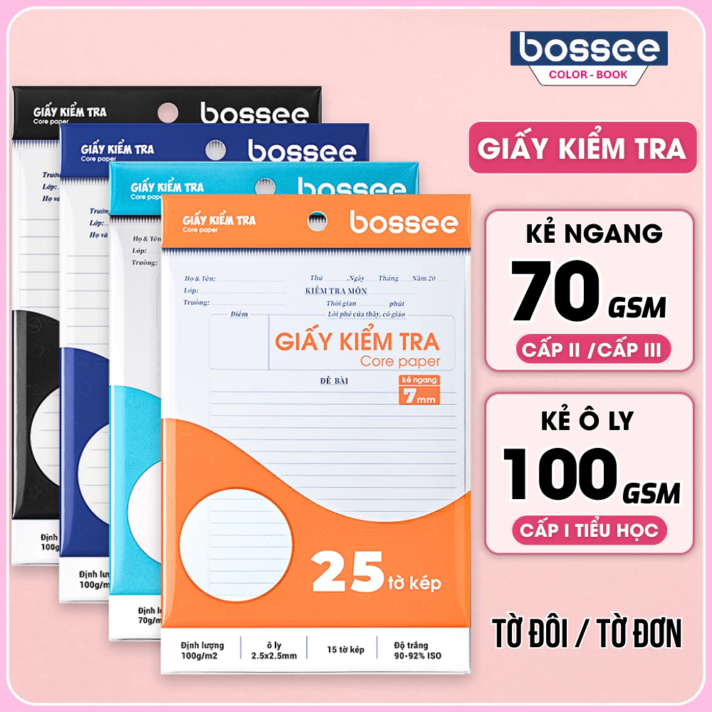 Tập Giấy Kiểm Tra Bossee Kẻ Ngang/Kẻ Ô Ly Tiện Lợi Sử Dụng Dành Cho Học Sinh Tiểu Học Trung Học
