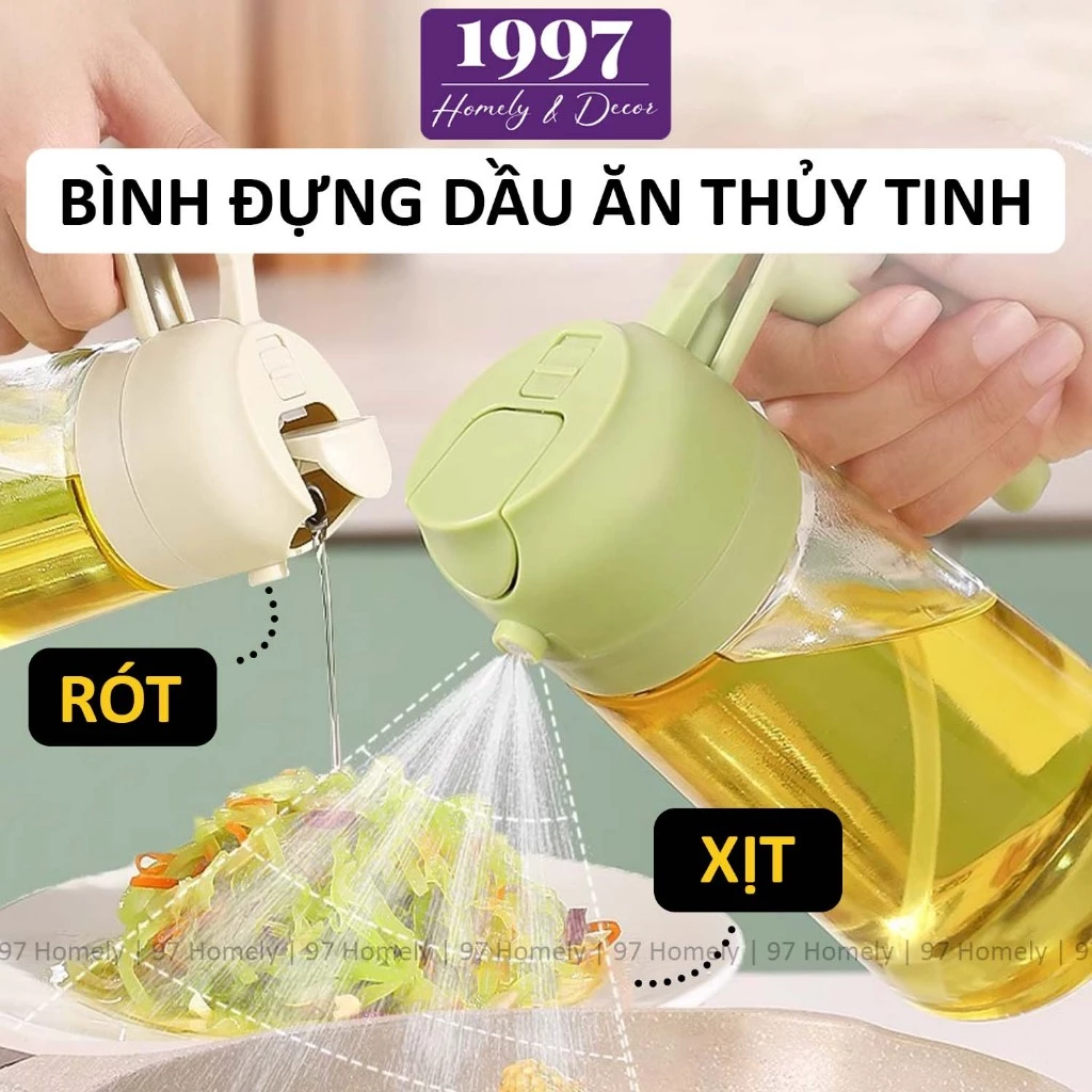 Bình Đựng Dầu Ăn 2 Chế Độ (Xịt & Rót) Thủy Tinh Cao Cấp Đựng Dầu Ăn Nước Mắm 97HOMELY DT241102001