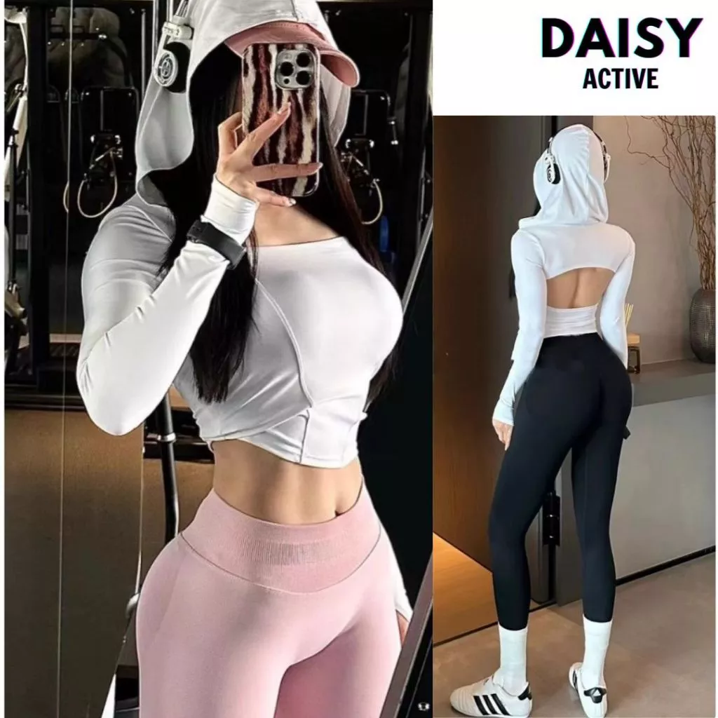DAISY ACTIVE Áo croptop tập Gym nữ dài tay có mũ Thiết kế croptop ôm body giúp tôn dáng,khoe eo thon và vòng 1 gợi cảm
