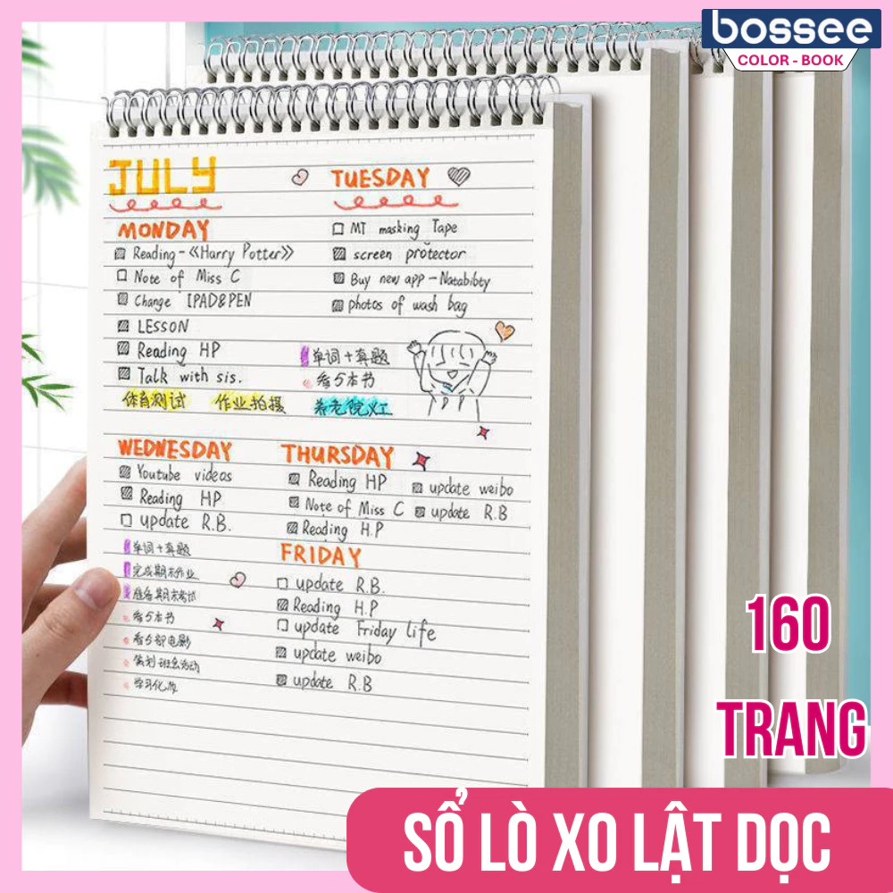 Vở Lò Xo A5/A6/B5 Bìa Trong Suốt, Sổ Lò Xo 160 Trang Giấy Kẻ Ngang/Kẻ Caro/Không Kẻ