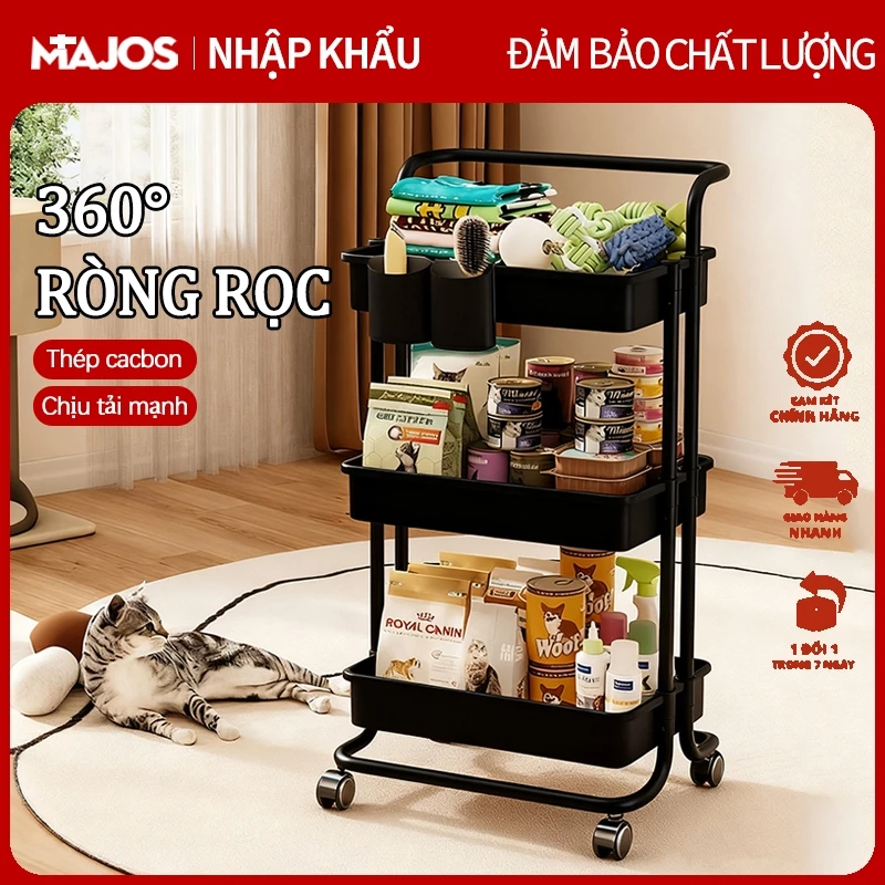 Kệ đựng đồ đa năng 3 Kệ kiểu mới sắt mắt lưới Kệ đựng đồ đa năng Kệ 3 tầng có bánh xe Kệ Sách Phòng Học Nhà Bếp