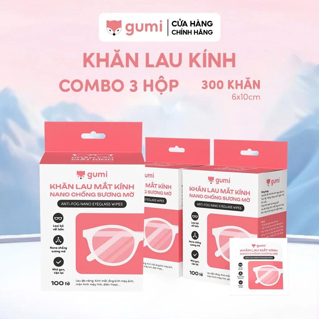Hộp 100 Khăn Lau Mắt Kính Nano Gumi - Chống Sương Mù, Chống Trầy, Dùng Cho Kính & Màn Hình
