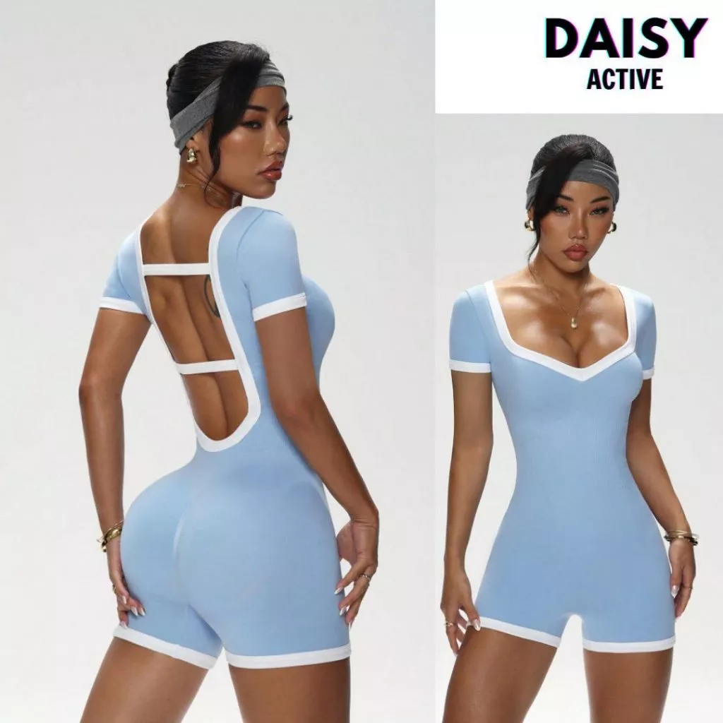 DAISY ACTIVE Đồ tập Gym nữ Jumpsuit liền thân ngắn hở lưng sexy Thiết kế ôm body,tôn dáng quyến rũ