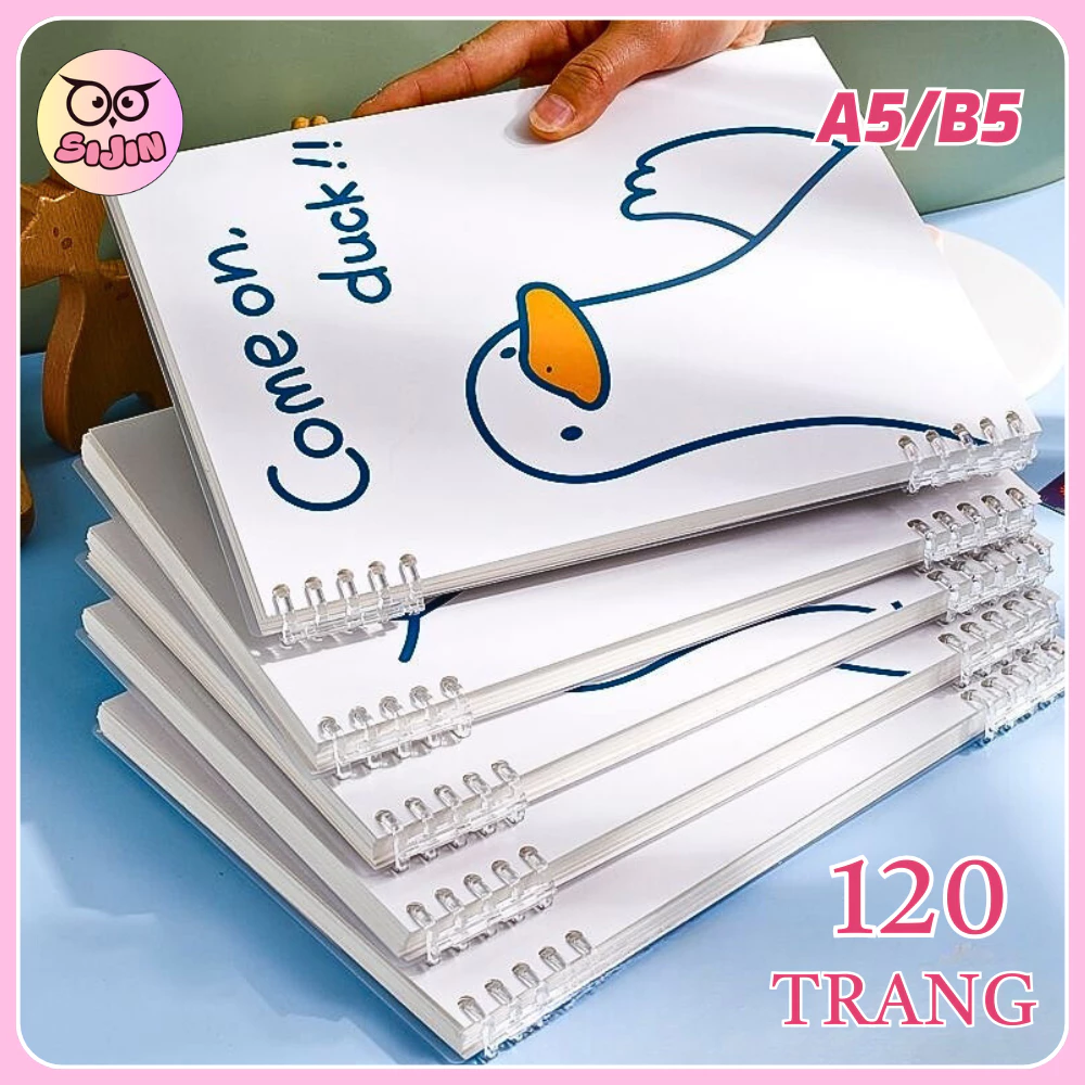 Sổ Còng A5 B5 120 Trang Hoạ Tiết Vịt Ngộ Nghĩnh - Bìa Sổ Còng 10 Chấu Khuyết Còng