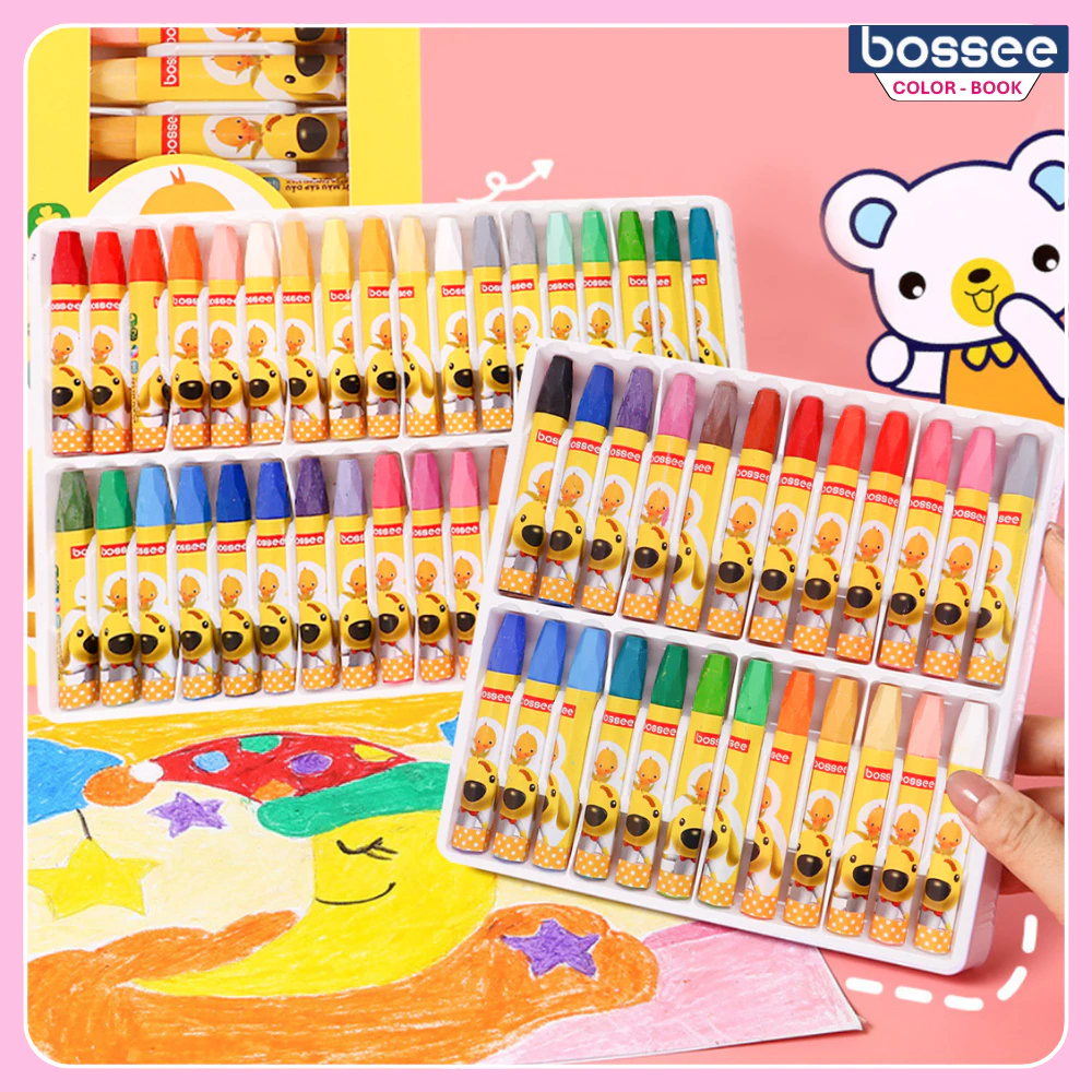 Màu Sáp Dầu Hộp Giấy Bossee, Hộp 36 Sáp Màu Lục Giác Màu Sắc Tươi Sáng Tô Tranh Vẽ Mỹ Thuật Cho Trẻ