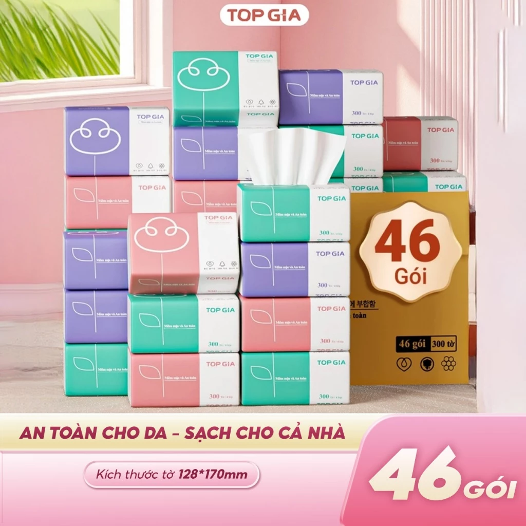 Thùng giấy ăn gấu trúc Top Gia 3 màu, làm từ bột giấy thiên nhiên, 4 lớp dày dặn