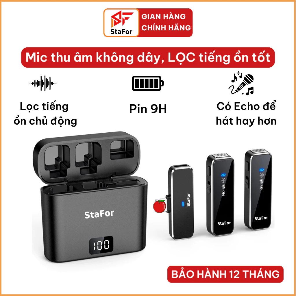 Mic thu âm lọc tiếng ồn không dây M31, mic cài áo để livestream, quay vlog pin sạc có echo hát