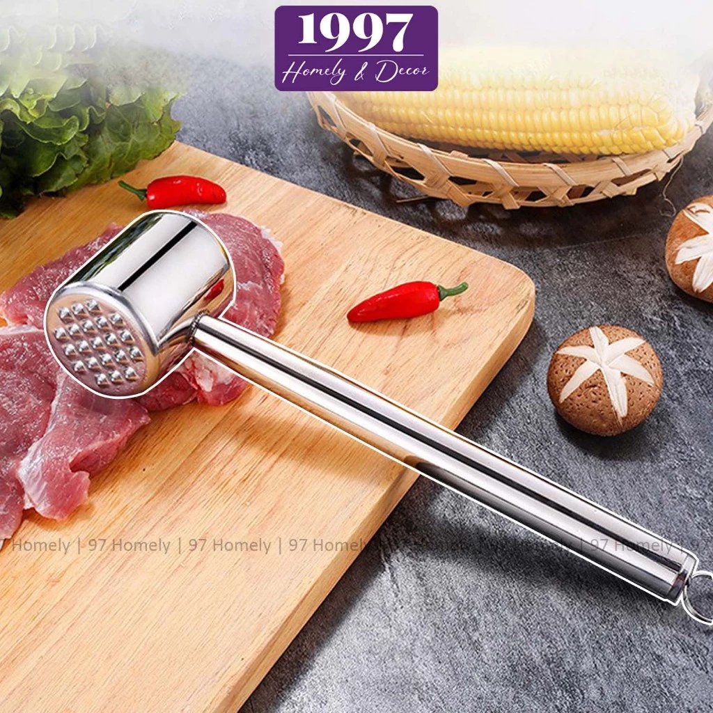 Búa Đập Thịt Inox 304 Chống Gỉ Cán Dài 2 Đầu Đập Tiện Lợi Đập Thịt Bằm Tỏi 97HOMELY DT251000401
