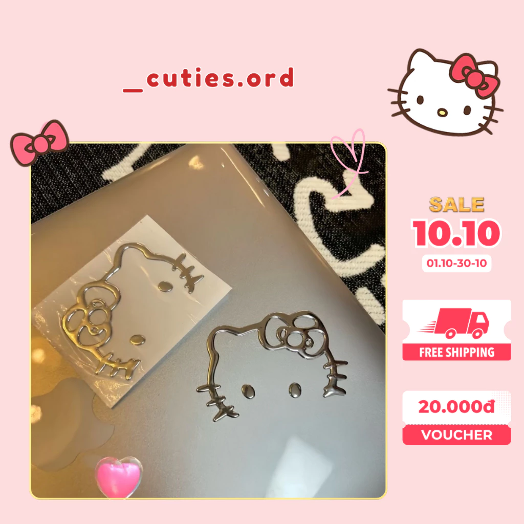 [SẴN] Miếng Dán Kim Loại Hello Kitty 3D Cao Cấp – Dán Laptop, iPad, Dán Xe Cực Xinh ✨