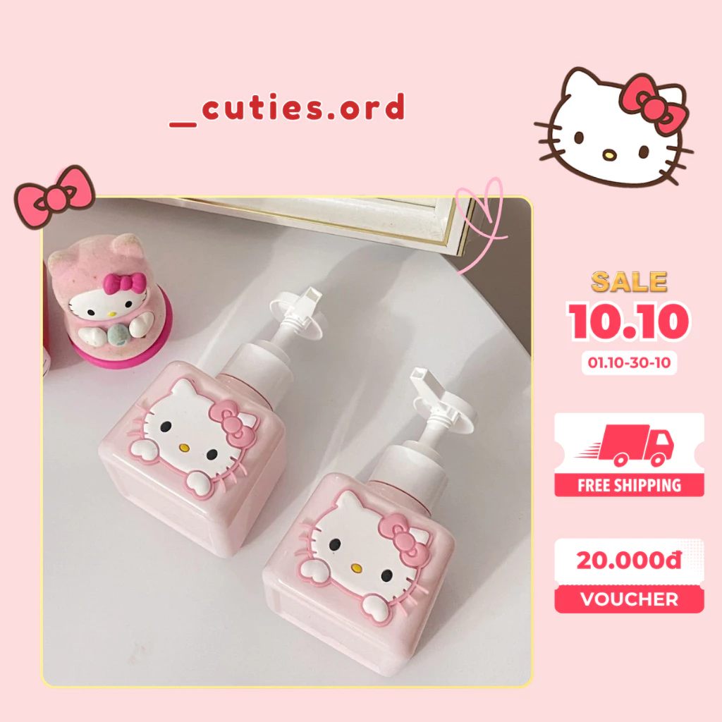 [ORDER] Bình Đựng Xà Phòng, Sữa Tắm Hello Kitty Cute – Bình Nhấn Trang Trí Phòng Tắm, Bồn Rửa Tay