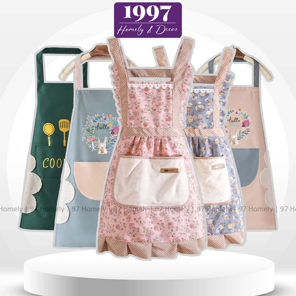 Tạp Dề Nấu Ăn Họa Tiết Công Chúa 3 Màu Vải Latex Chống Thấm Kiểu Dáng Vintage 97HOMELY DT240307201