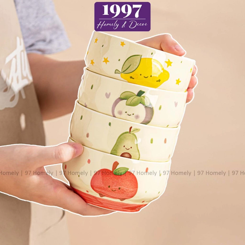 [Set 4 Bát] Bát Sứ Họa Tiết Hoa Quả Dễ Thương Tráng Men Siêu Đẹp Làm Quà Tặng 97HOMELY DT251001501