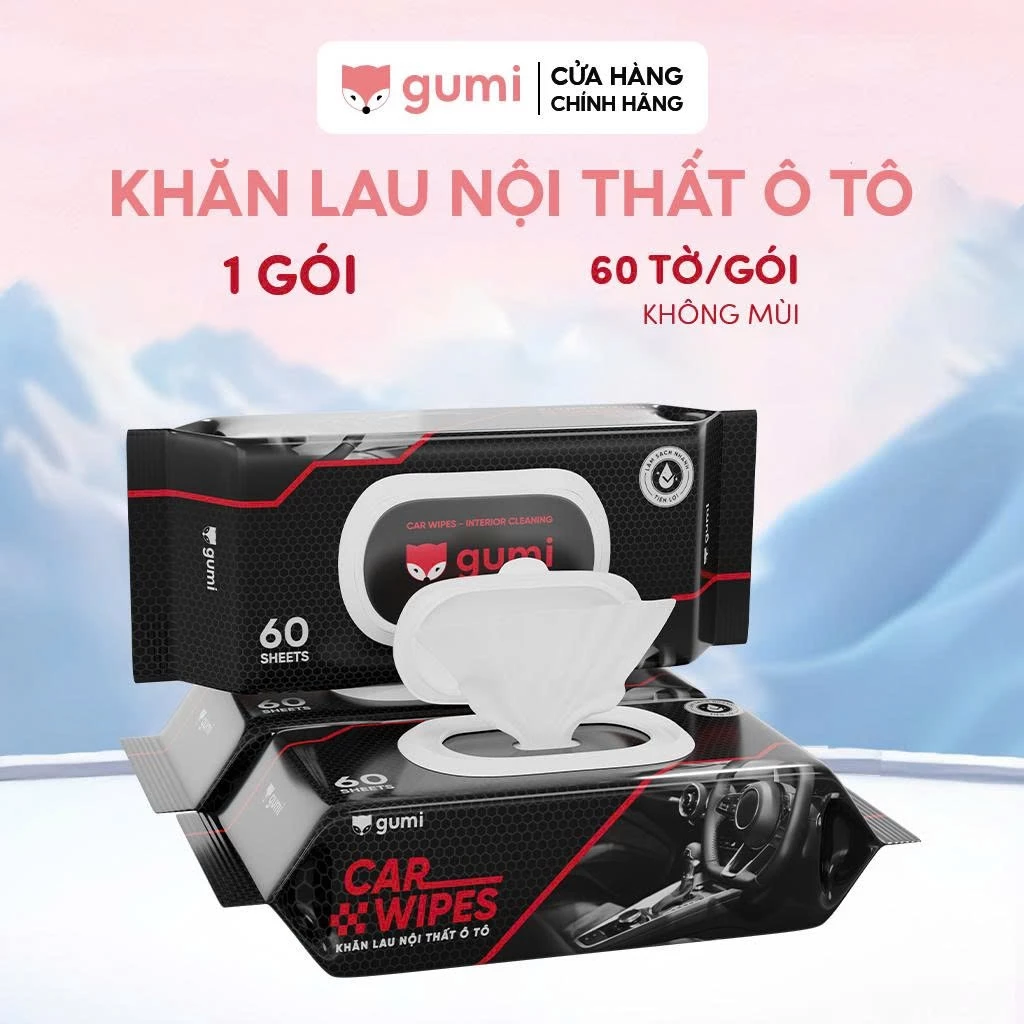 Khăn Ướt Lau Nội Thất Ô Tô GUMI 60 Miếng – Khử Bụi, Sạch Nhanh, Dưỡng Bóng Nội Thất Xe